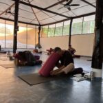 Yoga class in a serene studio.